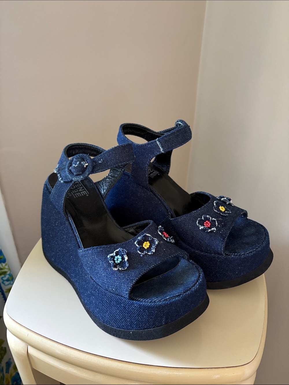 y2k Stone Ridge denim platform sandals